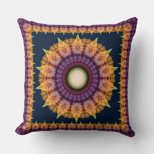 Orange blue fractal framed ornament cushion