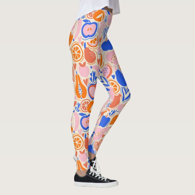 Orange Blue Fruits Vegetables  Leggings (Right)