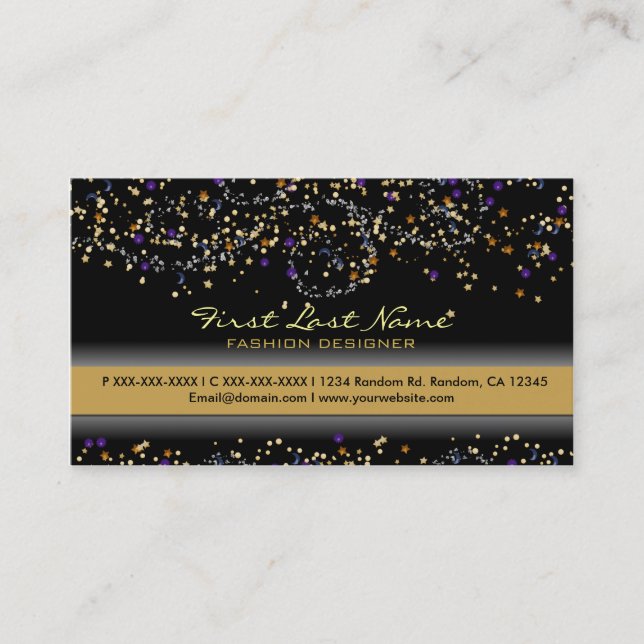 Orange blue glitter specks custom business cards (Front)