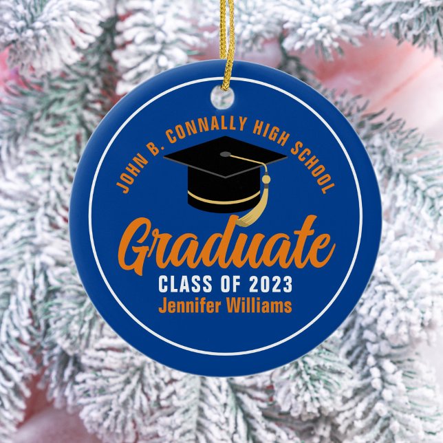 Orange Blue Graduate Personalised 2025 Graduation Ceramic Tree Decoration (Creator Uploaded)