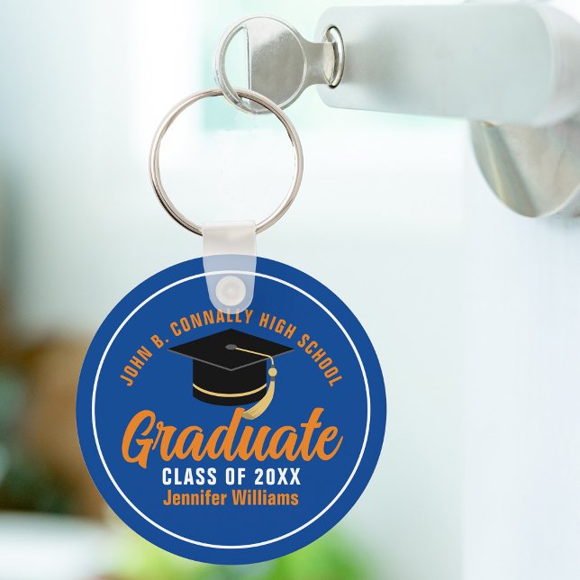 Orange Blue Graduate Personalized 2024 Graduation Key Ring (Creator Uploaded)