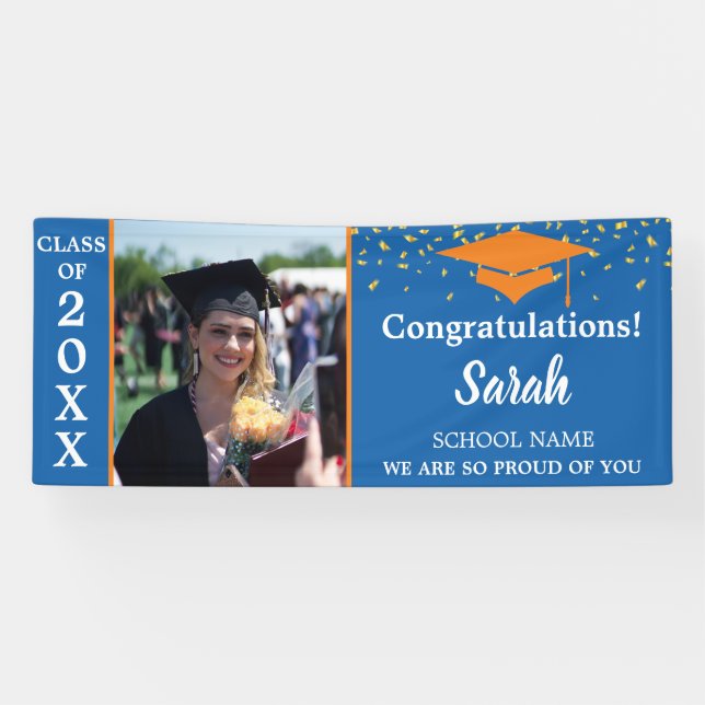 Orange & Blue Graduation Photo Class Of 2025 Banner (Horizontal)