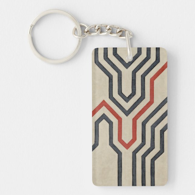 Orange & Blue Graphic Lines Key Ring (Front)