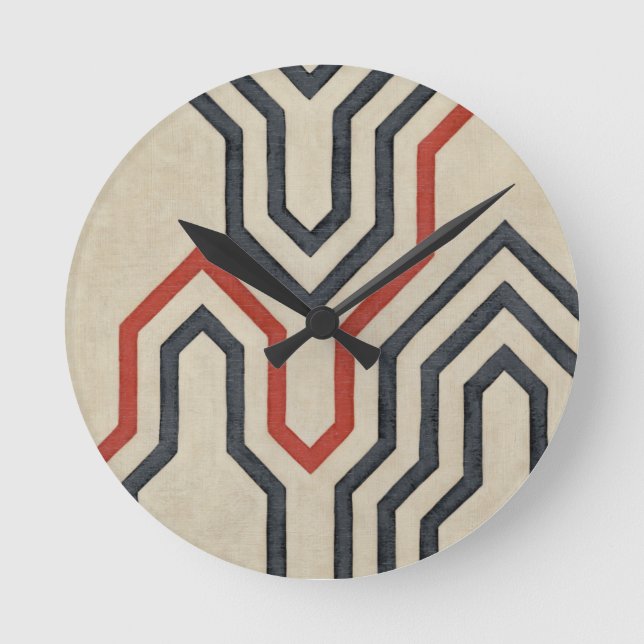 Orange & Blue Graphic Lines Round Clock (Front)