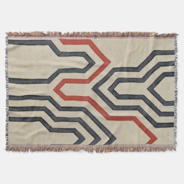 Orange & Blue Graphic Lines Throw Blanket (Front)