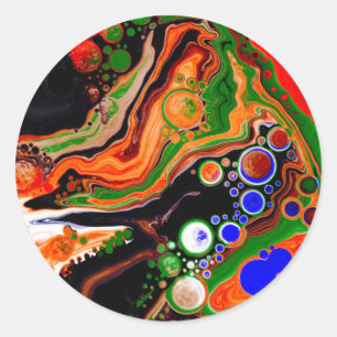 Orange, Blue, Green, Black Digital Fluid Art    Classic Round Sticker