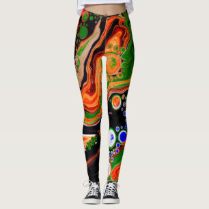 Orange, Blue, Green, Black Digital Fluid Art Leggings