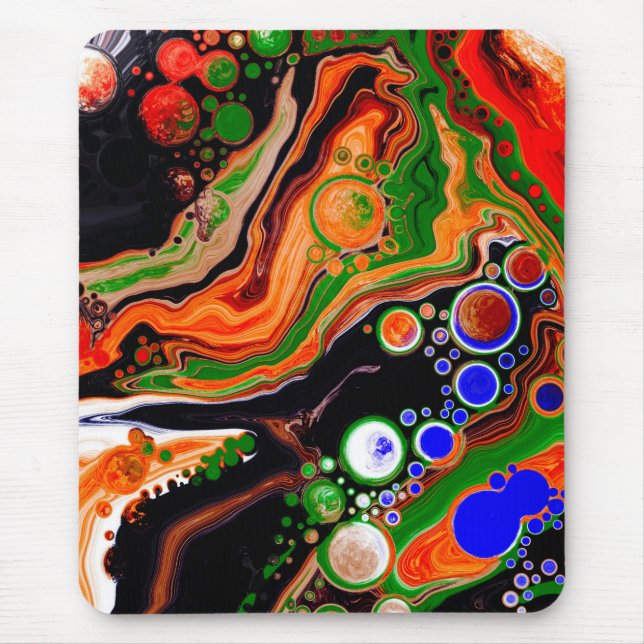 Orange, Blue, Green, Black Digital Fluid Art  Mouse Pad (Front)