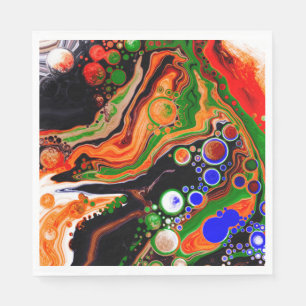 Orange, Blue, Green, Black Digital Fluid Art Napkin