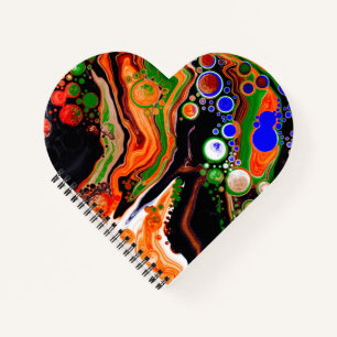 Orange, Blue, Green, Black Digital Fluid Art Notebook