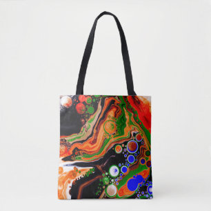 Orange, Blue, Green, Black Digital Fluid Art Tote Bag