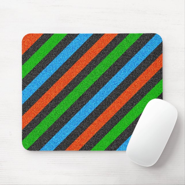 Orange, Blue, Green, Black Glitter Striped STaylor Mouse Pad (With Mouse)