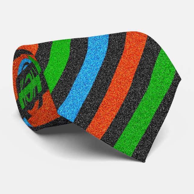 Orange, Blue, Green, Black Glitter Striped STaylor Tie (Rolled)