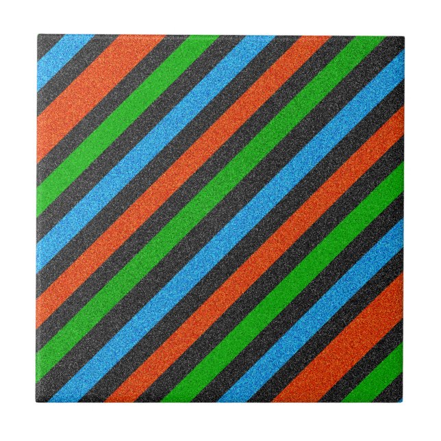Orange, Blue, Green, Black Glitter Striped STaylor Tile (Front)