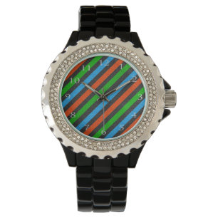 Orange, Blue, Green, Black Glitter Striped STaylor Watch