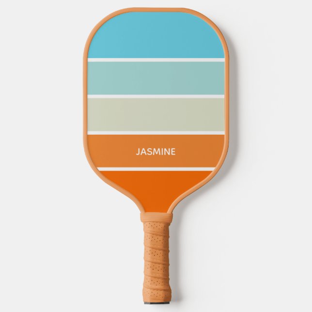 Orange Blue Green Colour Block Stripes Name Pickleball Paddle (Front)