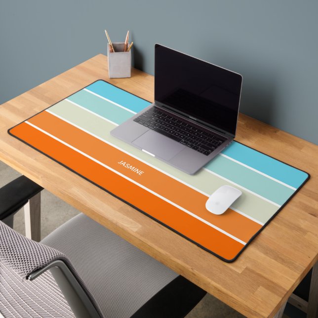 Orange Blue Green Colour Block Stripes With Name Desk Mat (Office 2)