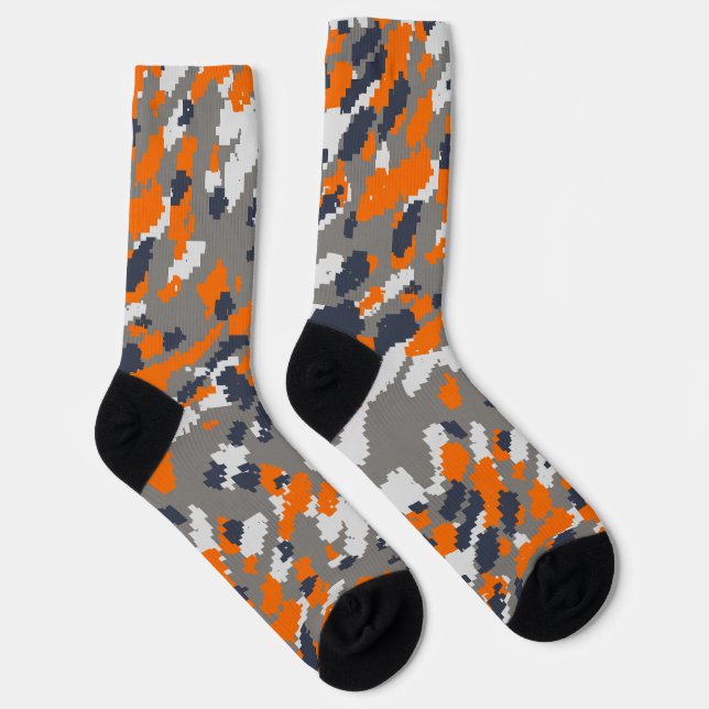 Orange, Blue Grey and White Camo abstract Socks (Right)