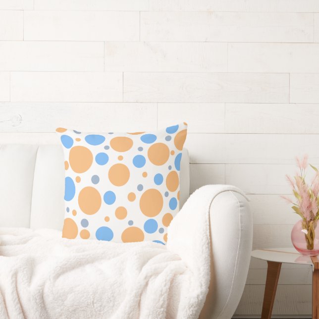 Orange Blue Grey Polka Dots Cushion (Couch)