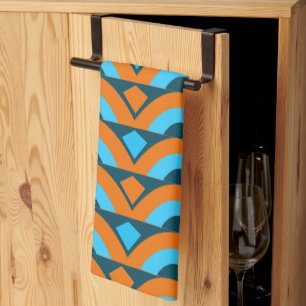Orange Blue Half Circle Diamond Geometric Tea Towel
