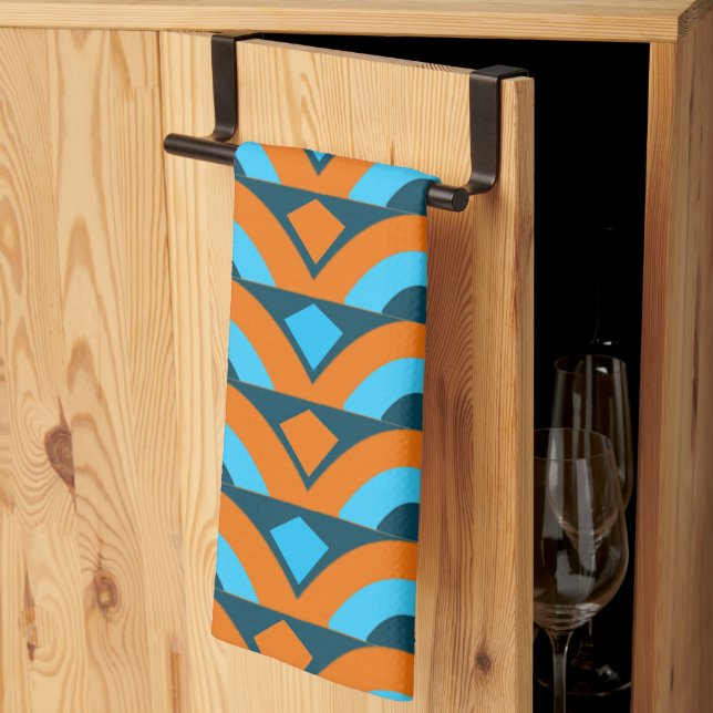 Orange Blue Half Circle Diamond Geometric  Tea Towel (Thirds Fold)