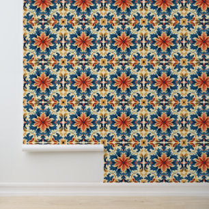 Orange Blue Italian Tile Wallpaper
