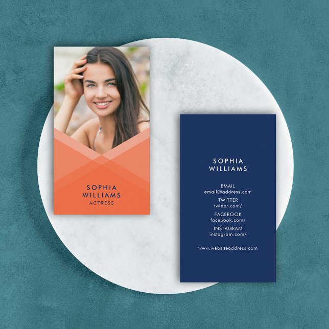 Orange & Blue Layered Geometric Social Media Photo Business Card (Creator Uploaded)