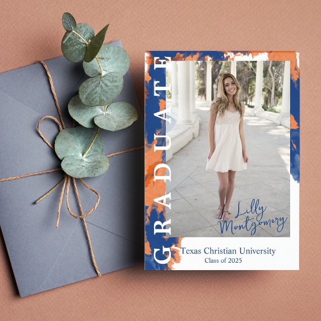Orange & Blue Marble Photo Graduation Announcement (Creator Uploaded)
