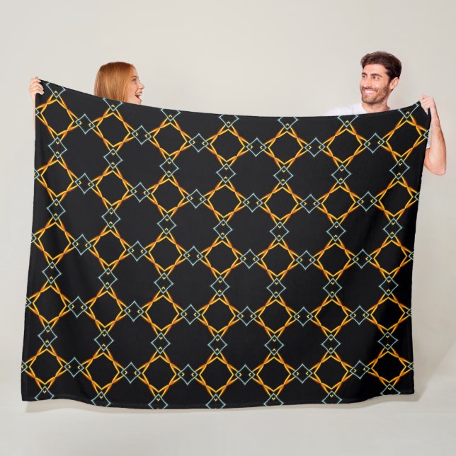 Orange & blue metal network over black background fleece blanket (In Situ)
