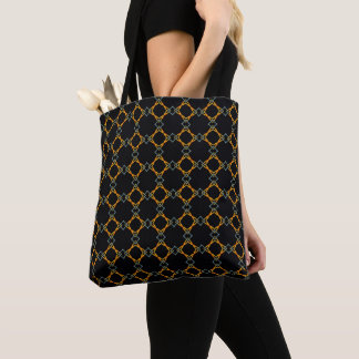 Orange & blue metal network over black background tote bag