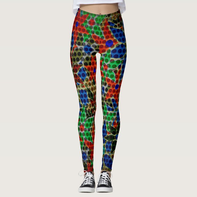 Orange Blue Mint Floral #2 Leggings (Front)