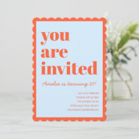 Orange Blue Modern 21st Scalloped Birthday Party