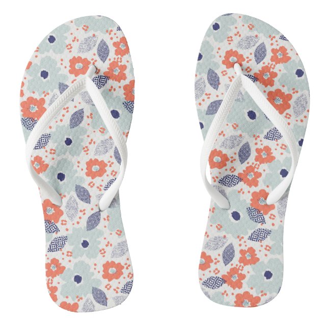Orange & Blue Modern Flower Pattern Jandals (Footbed)