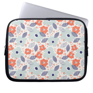 Orange & Blue Modern Flower Pattern Laptop Sleeve