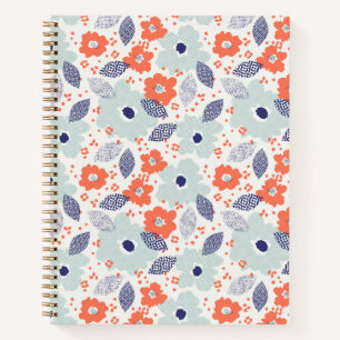 Orange & Blue Modern Flower Pattern Notebook