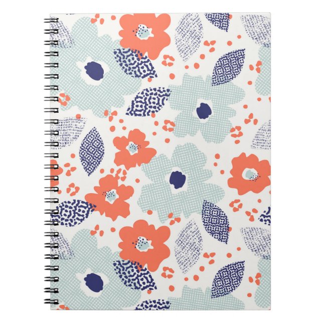 Orange & Blue Modern Flower Pattern Notebook (Front)