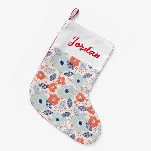 Orange & Blue Modern Flower Pattern Small Christmas Stocking