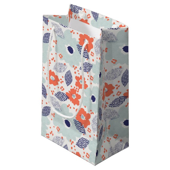 Orange & Blue Modern Flower Pattern Small Gift Bag (Front Angled)
