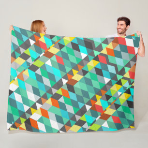 Orange Blue Modern Mint Abstract Triangle Pattern Fleece Blanket