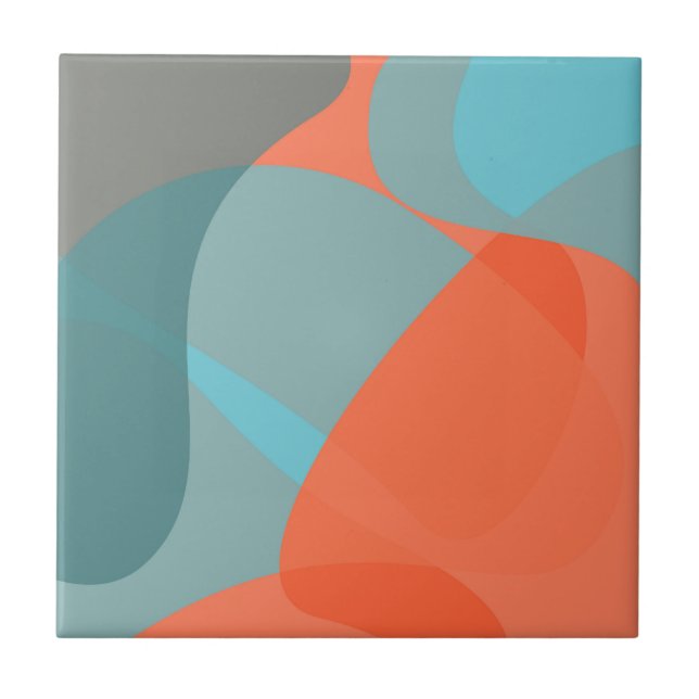 Orange, blue, modern, trendy wavy organic shapes tile (Front)