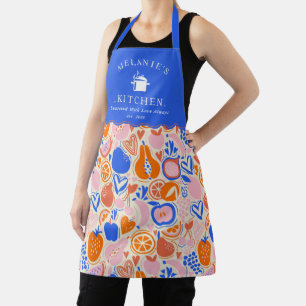 Orange Blue Monogram Fruits Vegetables  Apron