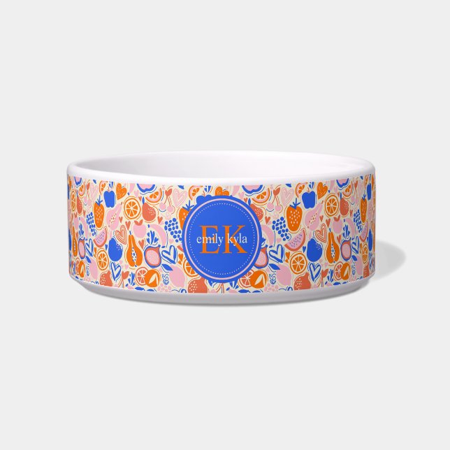 Orange Blue Monogram Fruits Vegetables Bowl (Front)