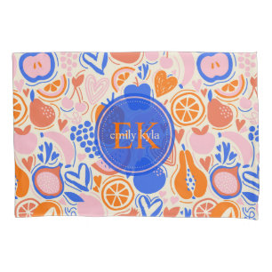 Orange Blue Monogram Fruits Vegetables Pillowcase