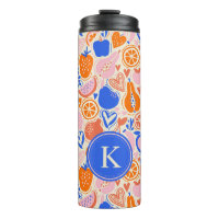 Orange Blue Monogram Fruits Vegetables