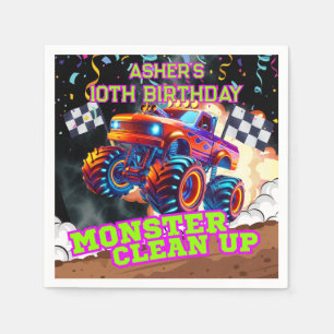 Orange & Blue Monster Truck High-Speed Birthday Napkin