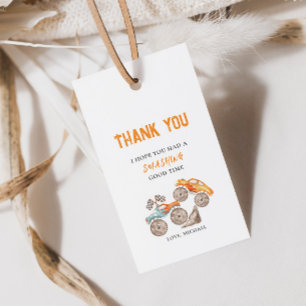 Orange Blue Monster Trucks Birthday Gift Tag