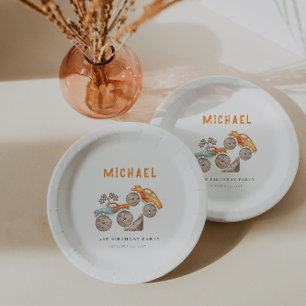 Orange Blue Monster Trucks Party Plates