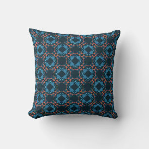 Orange Blue Navy Mediterranean Diamond Small Tiles Cushion