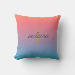 Orange Blue Ombre Monogram Script Cushion