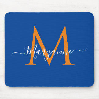 Orange & Blue Personalised Monogram Blue Mouse Pad